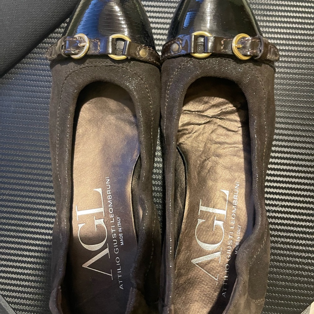 AGL Brown Suede Flats with Gold Hardware - Picture 2 of 3